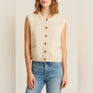 NWT Magaschoni Cream Sleeveless Knit Cardigan Vest, Size XL